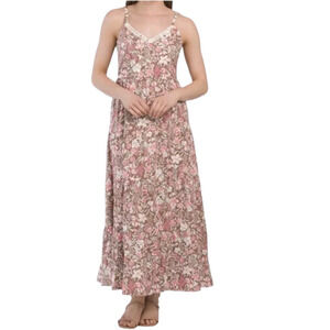 Rachel Zoe Mommy + Me Brown & Pink Floral Print V-Neck Maxi Sundress Size 4 NWT